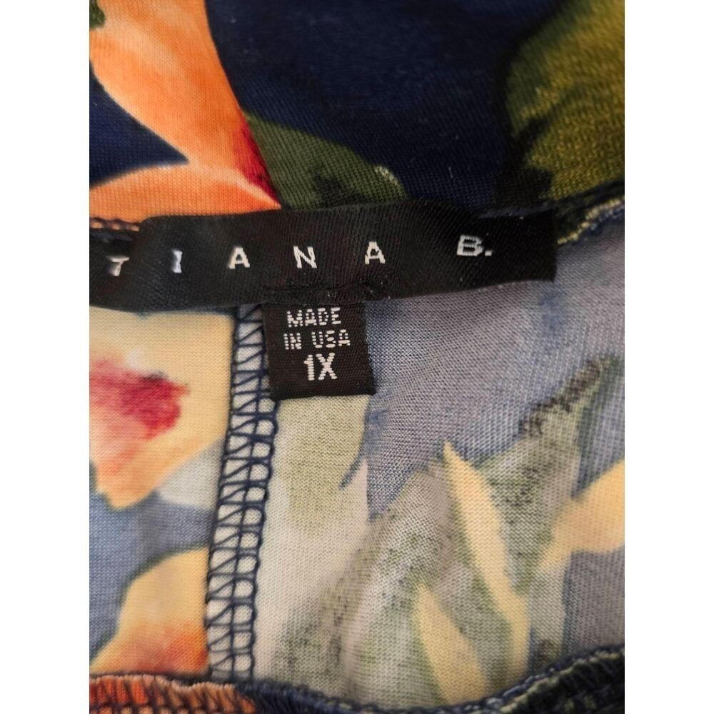 Tiana B Navy Blue Mock Neck Knee Length Sleeveless Floral Dress 1X - Picture 3 of 11